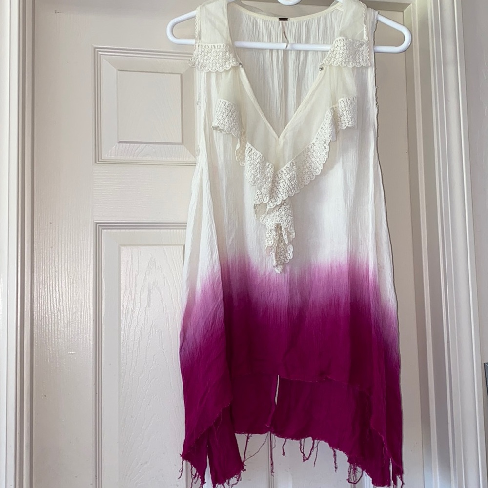 Free People White and Purple Ombre Top